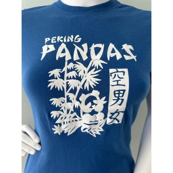 Vintage Y2k Peking Pandas Graphic Baby Tee Blue Shirt Summer Top Size Small - Picture 4 of 4
